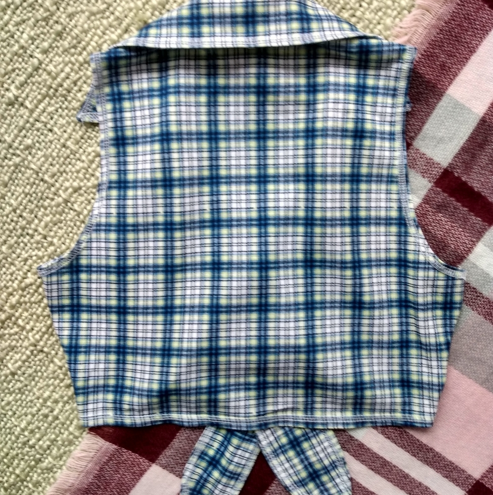 Vintage 90's Blue Plaid Knot Front Sleeveless Top - Picture 6 of 8